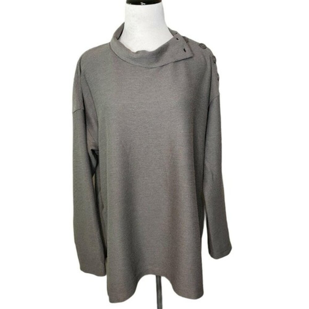 Max Studio High Neck Pullover Long‎ Sleeve Sweater Boxy button collar size L NEW